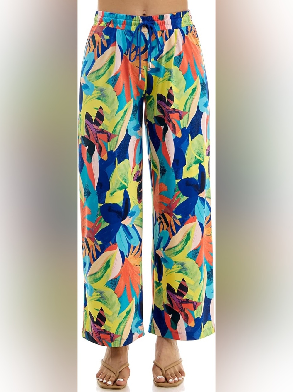 Zac & Rachel Women's Wide Leg Pull On Cruise Tropical Floral Resort Pants 1X